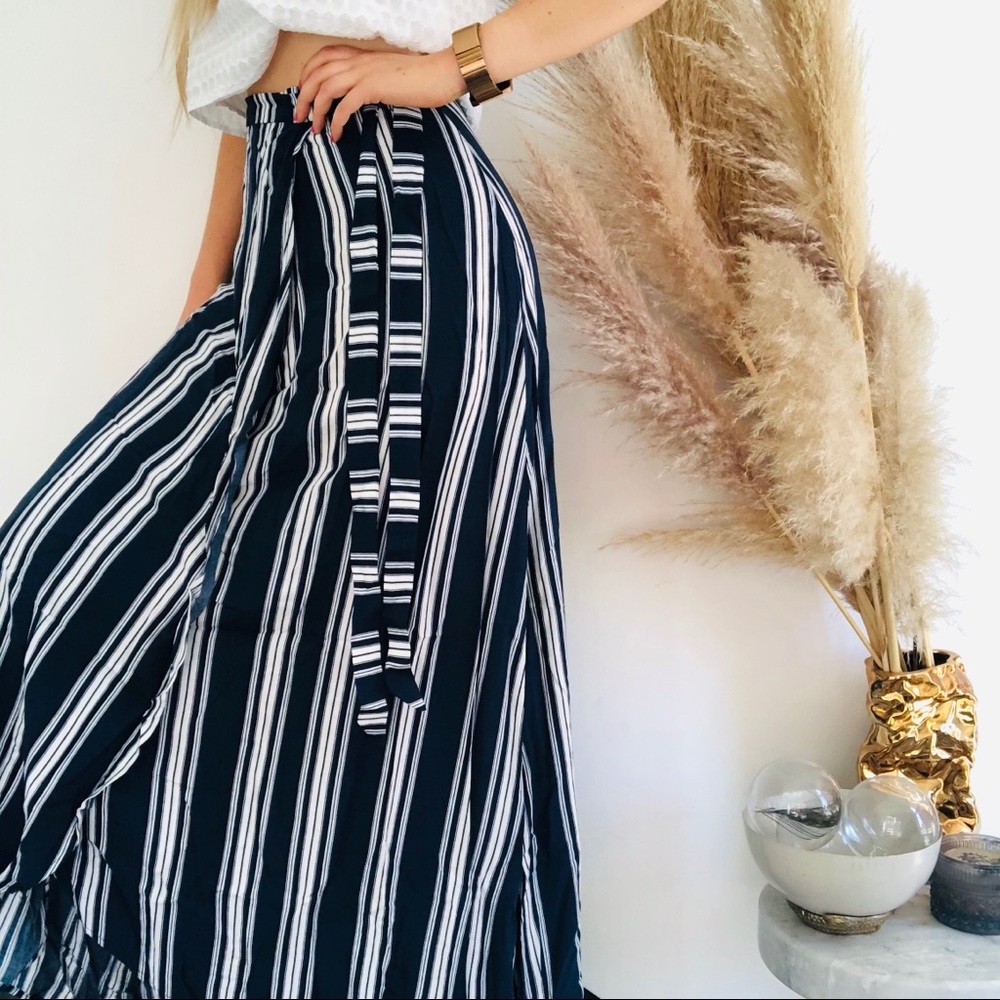 SMYM MUMU Navy White Siren Stripe Maxi Skirt Small - Picture 1 of 8